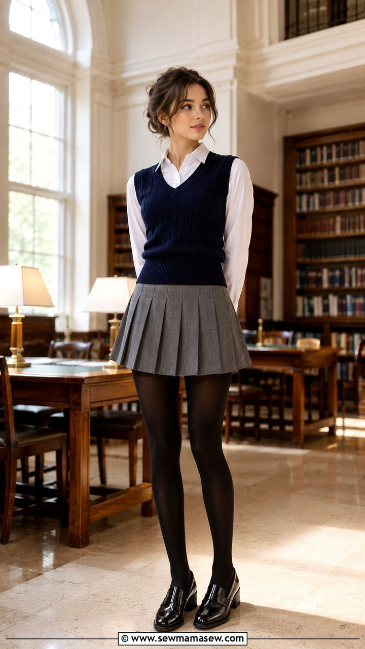Preppy school vest with pleated mini skirt - 25 trendy outfits to copy