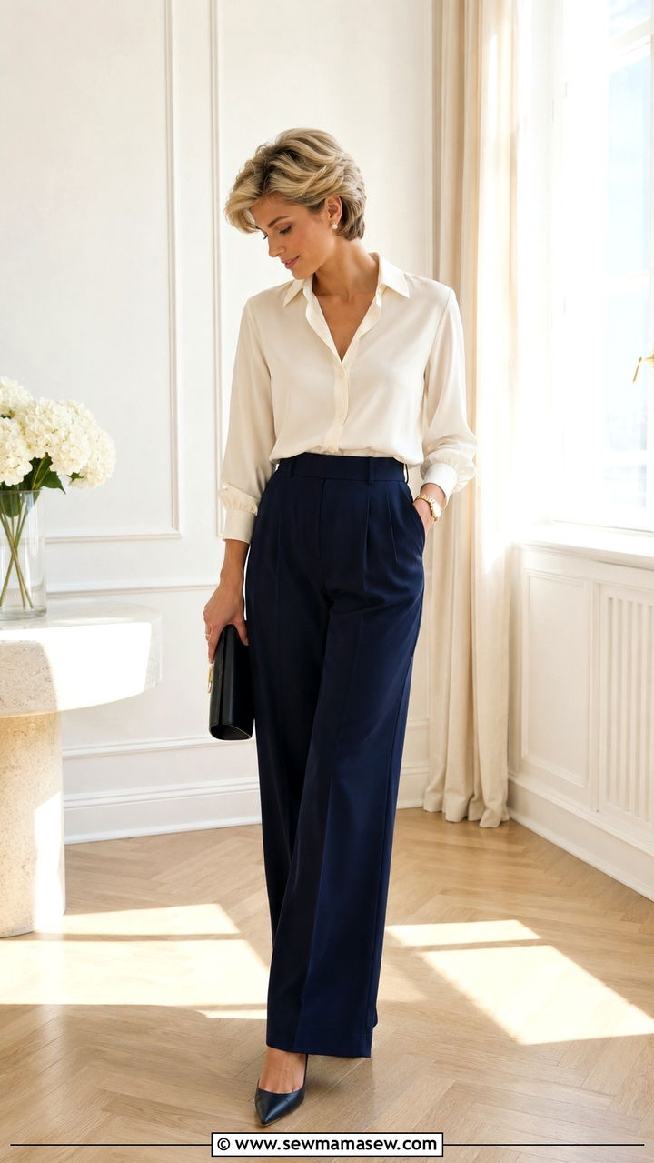 Princess Diana old money silk blouse tailored trousers - 20 Old money outfit ideas Princess Diana