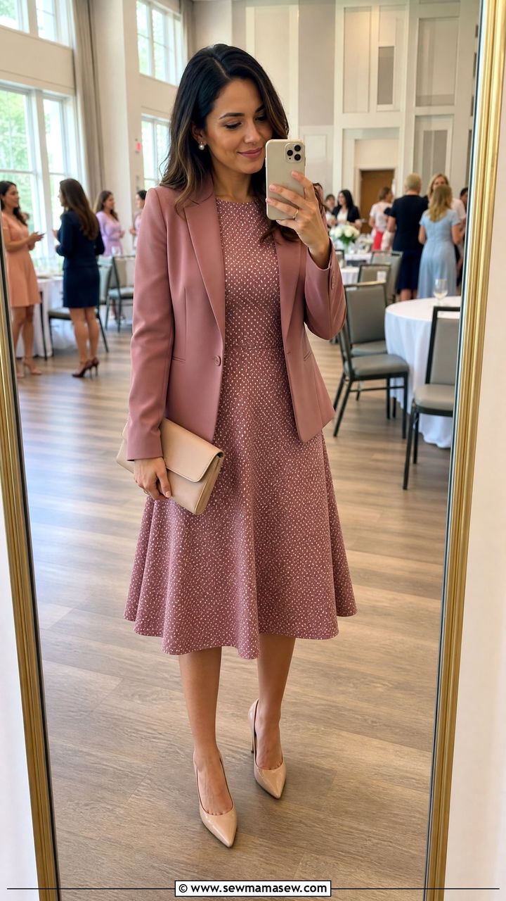 Printed A Line Dress And Coordinating Blazer Outfit - 25 Salesperson outfit ideas