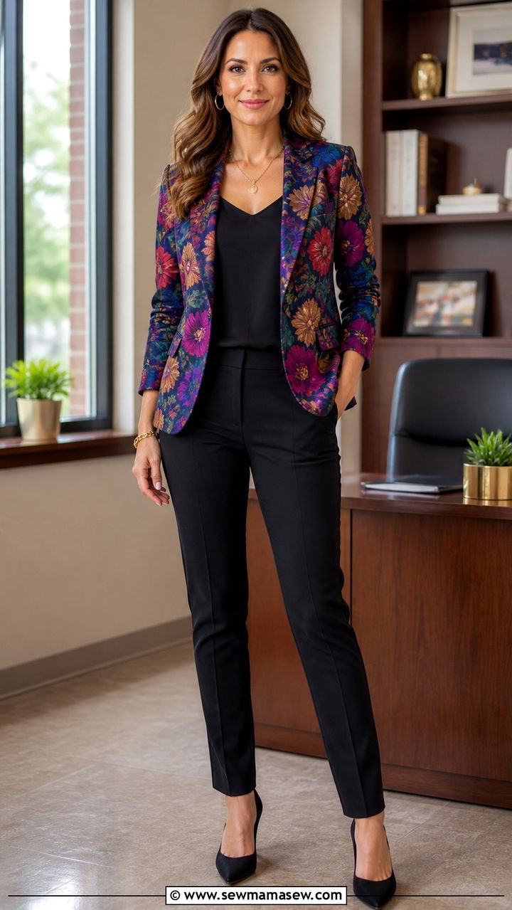 Printed Blazer With Black Pants - 20 Principal outfit ideas