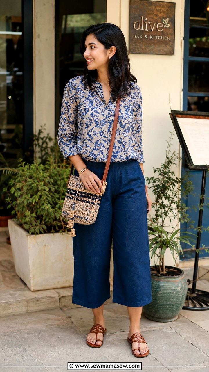 Printed Blouse with Culottes - 30 Karachi outfit ideas