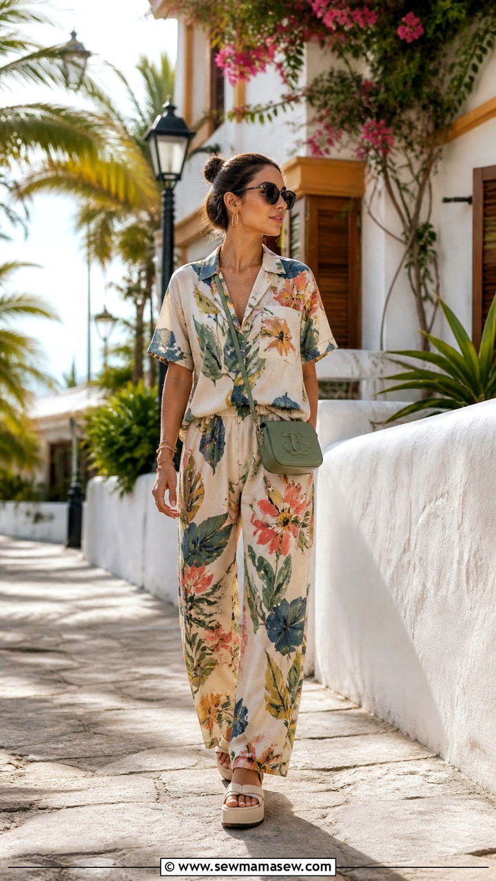 Printed Co Ord Set With Chunky Sandals - 40 vacation outfits for women
