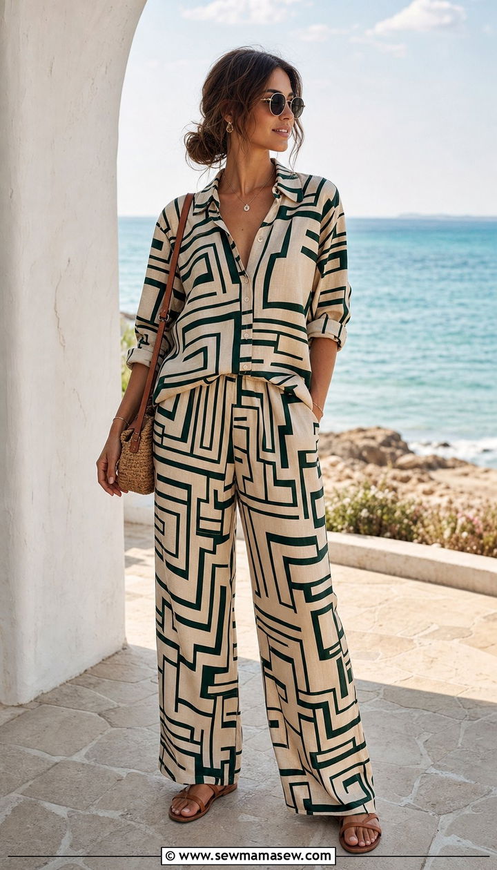 Printed Co Ord Set With Minimal Sandals - 25 classy streetwear outfits