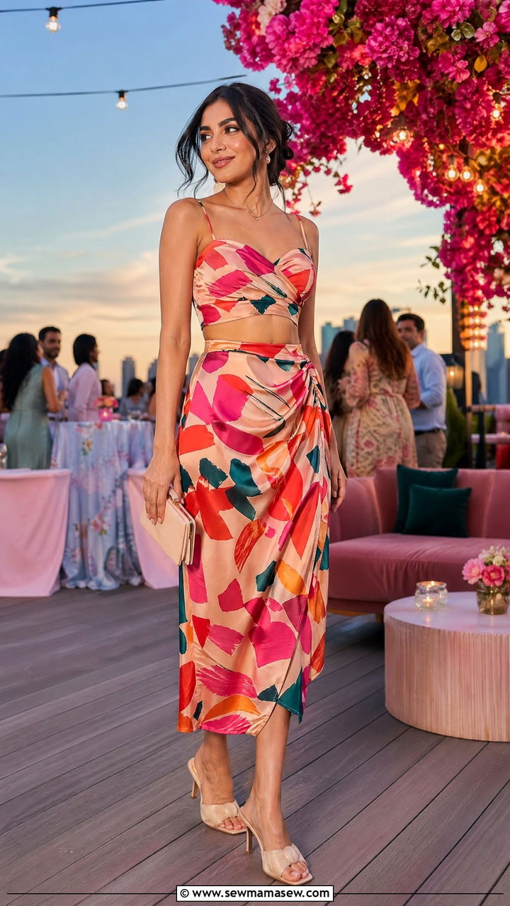 Printed Co Ord Set With Mules - 35 engagement party outfit ideas