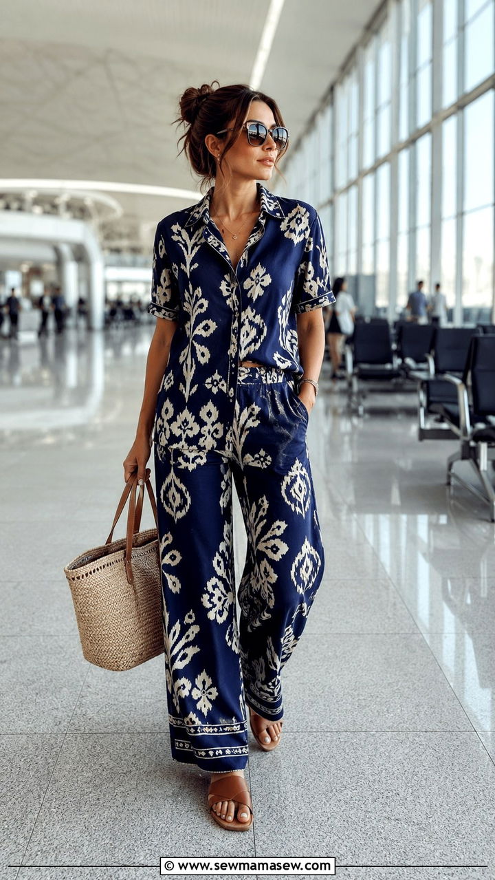 Printed Co Ord Set With Slides Travel Look - 25 Airport outfit ideas for short flight