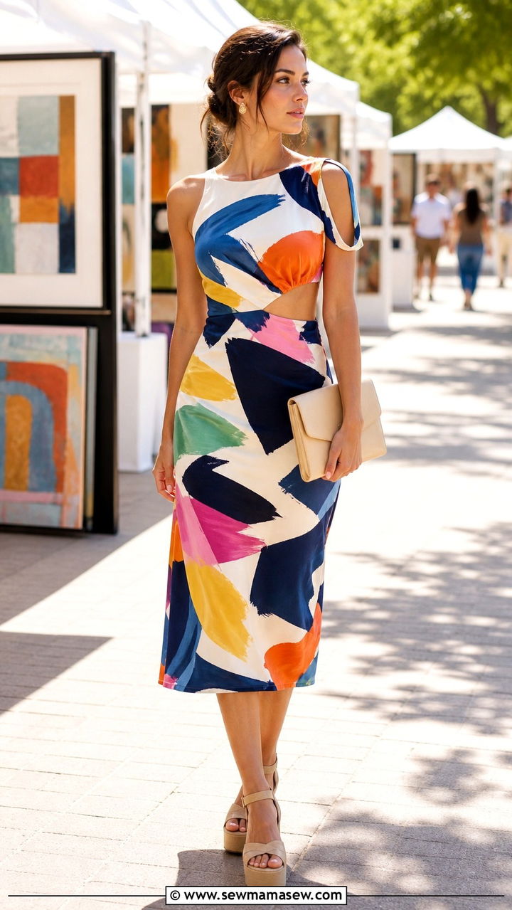 Printed Cutout Dress With Platform Sandals - 40 Cutout dress outfit ideas
