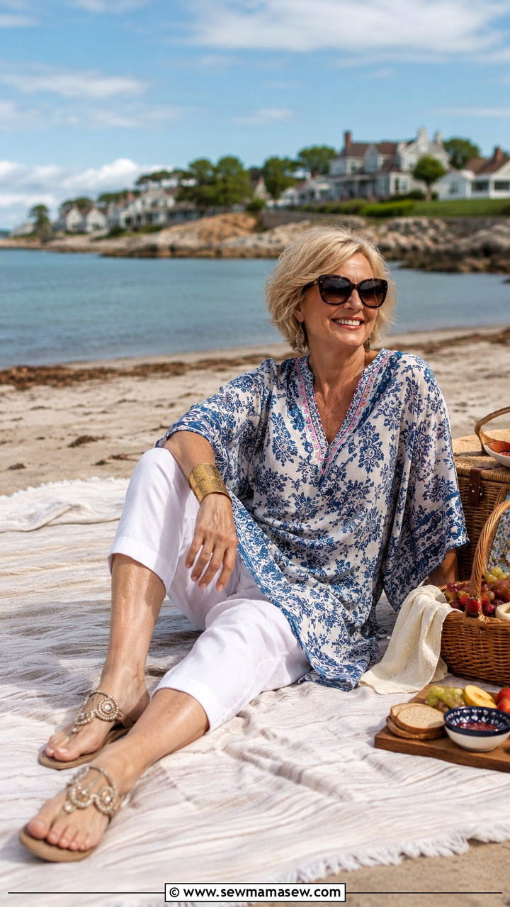 Printed Kaftan Top With Relaxed Capris - 30 Picnic outfits for women over 50