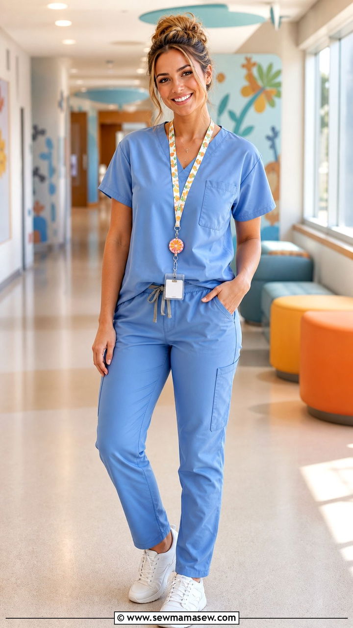 Printed Lanyard And Colorful Badge Reel Summer Outfit - 25 Summer nurse outfits