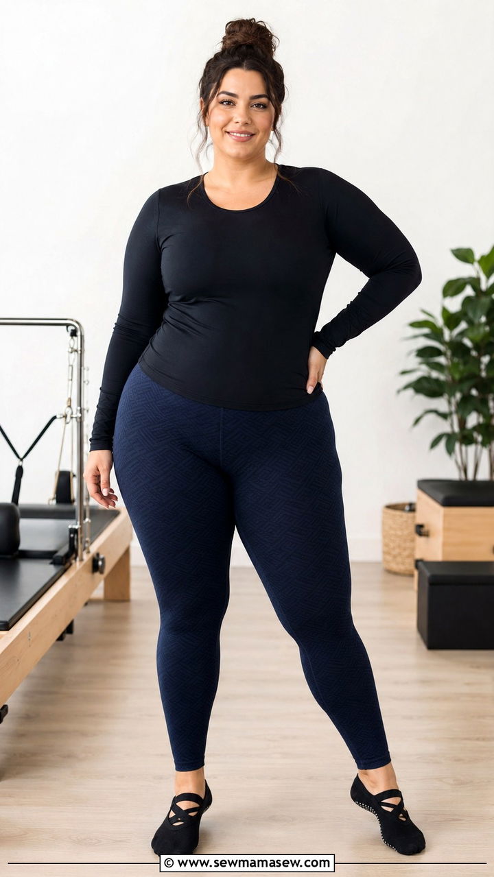 Printed Leggings and Solid Long Sleeve - 30 Pilates outfit ideas plus size