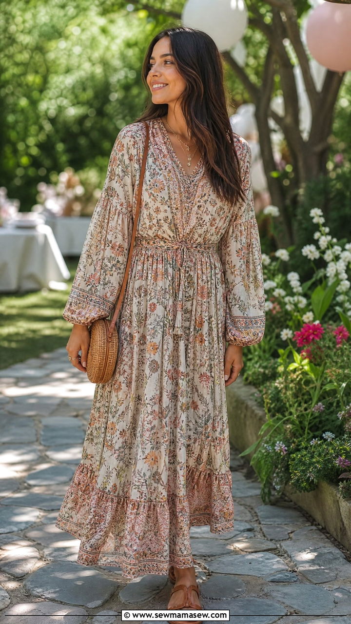 Printed Maxi Dress And Layered Necklaces Modest Birthday Outfit - 25 modest birthday outfit ideas