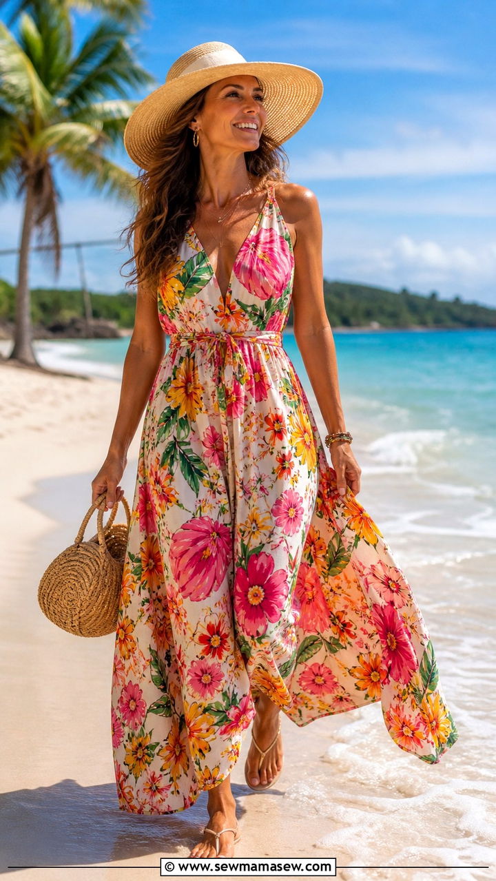 Printed Maxi Dress For 40th Birthday - 40 Birthday outfits for women