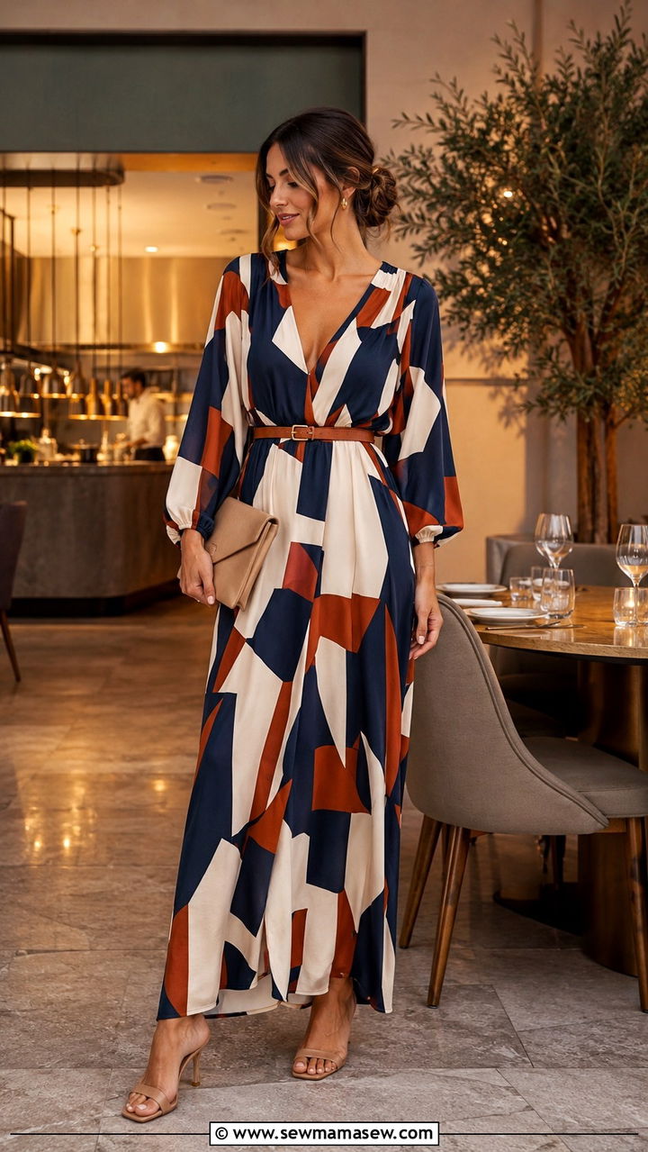 Printed Maxi Dress With Belt And Mules - 30 Maxi dress with a belt outfit ideas