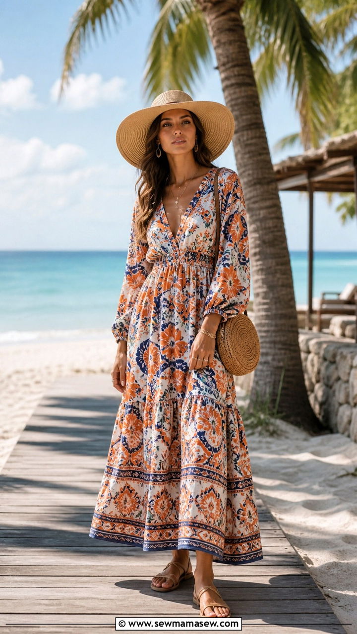 Printed Maxi Dress With Flat Sandals - 40 Birthday outfit ideas