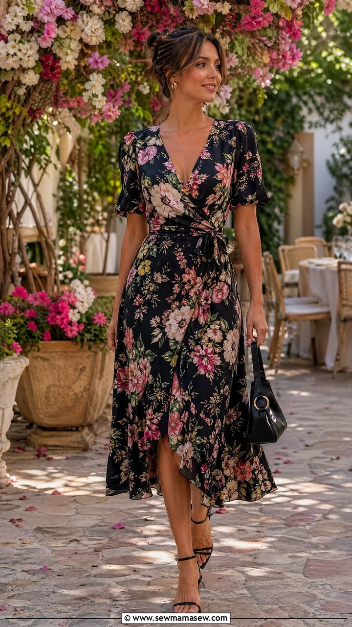 Printed Midi Dress And Slim Sandals - 35 Designer outfit ideas