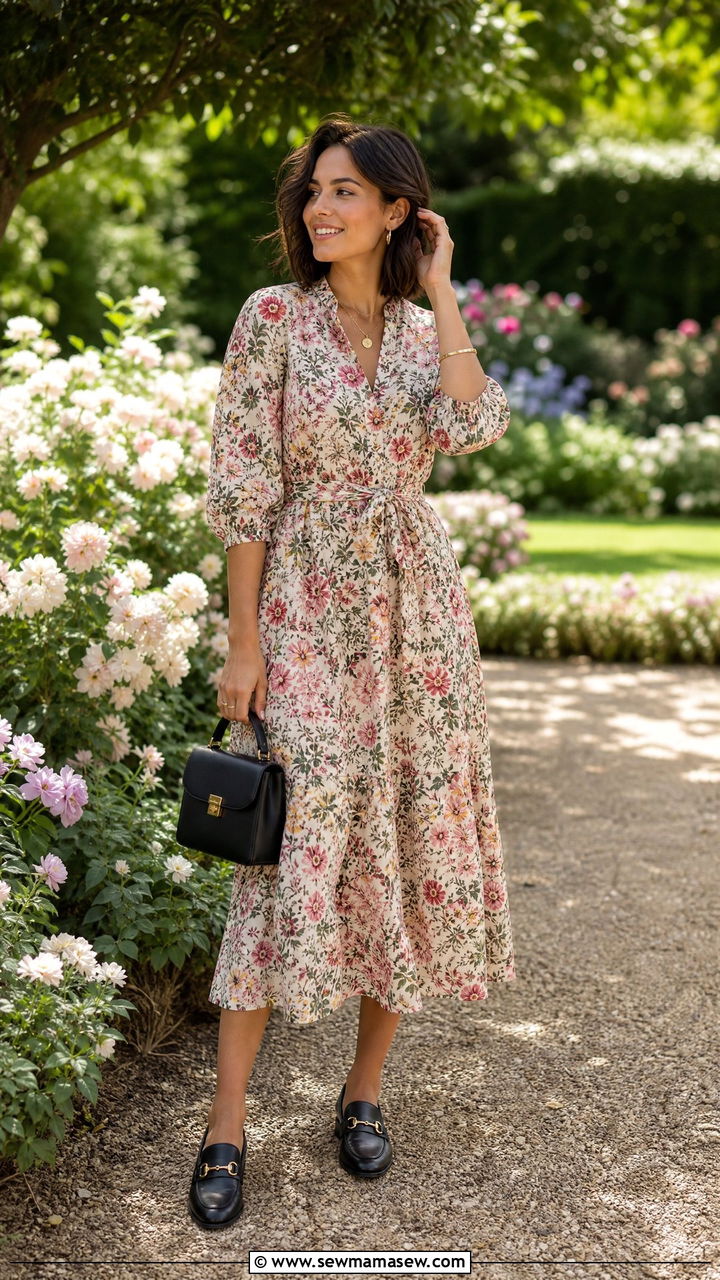 Printed Midi Dress With Loafers - 30 How to style loafers