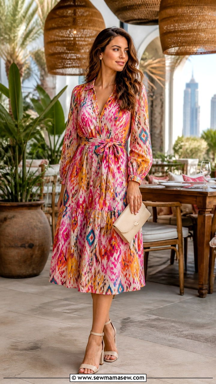Printed Midi Dress with Block Heels - 40 What to wear in Dubai