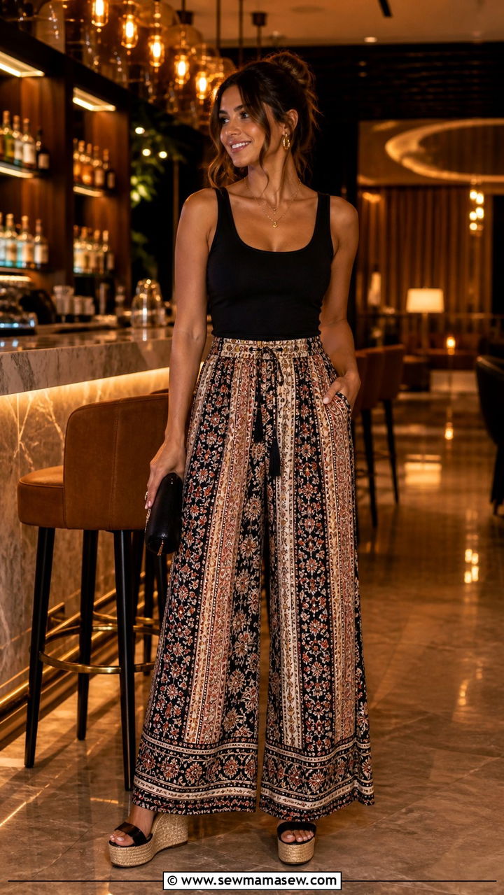 Printed Palazzo Pants With Fitted Tank - 40 Girls night out outfits