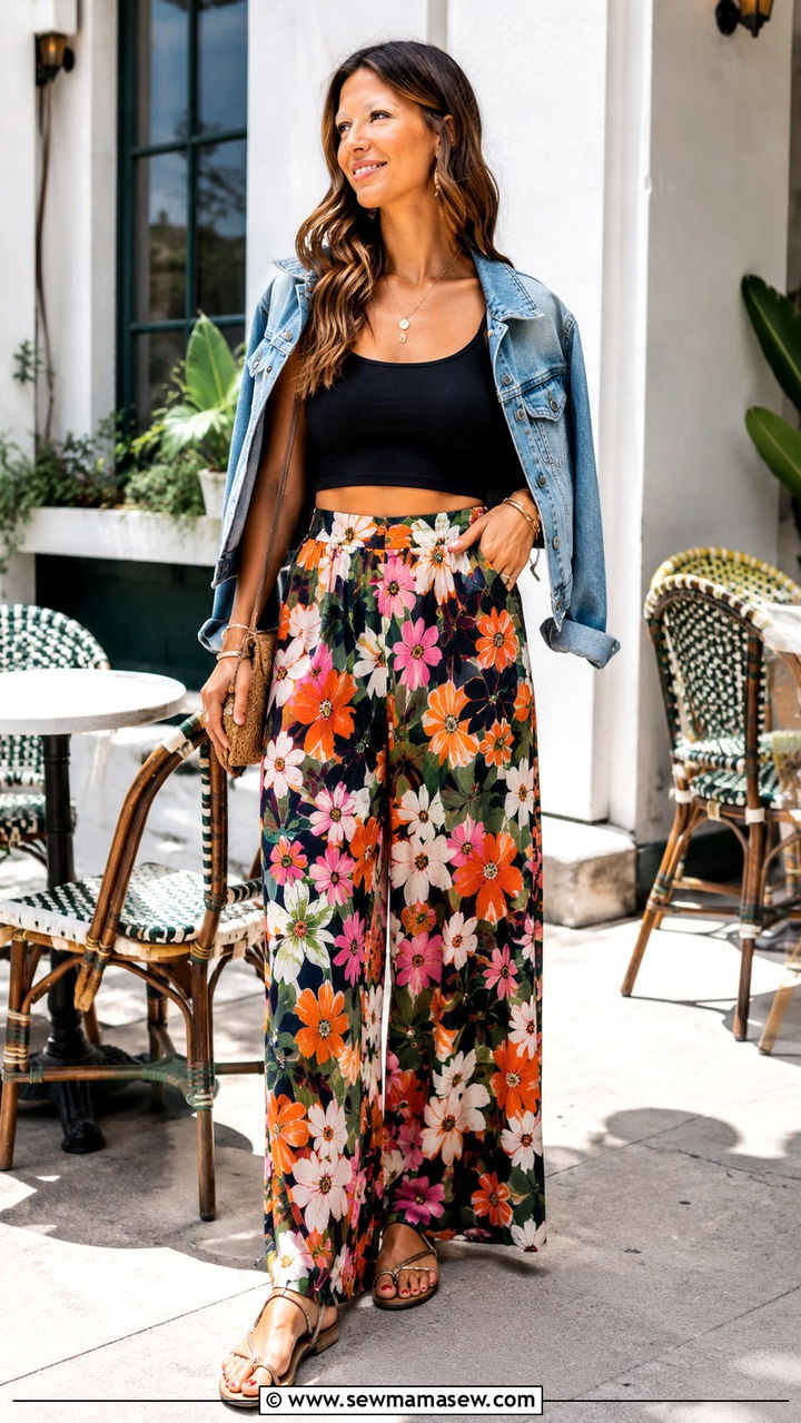 Printed Palazzo Pants with Solid Crop Top - 30 how to style palazzo pants