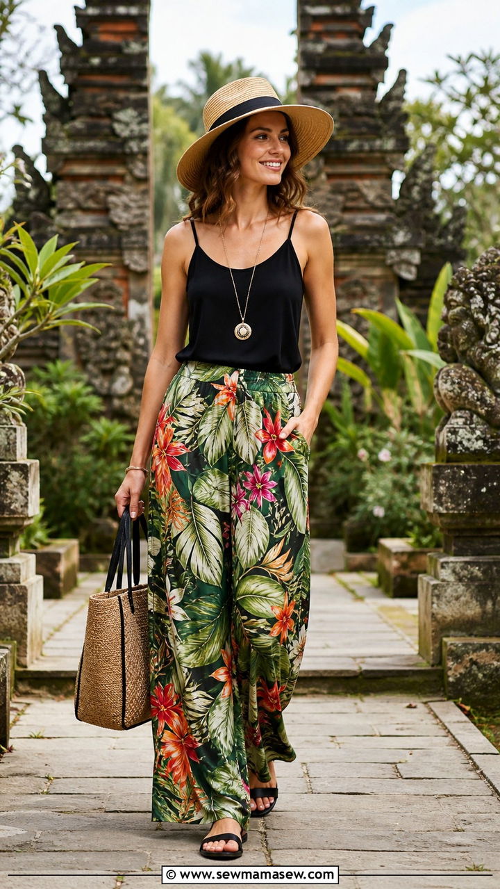Printed Palazzo Pants with a Solid Tank - 40 What to wear in Bali