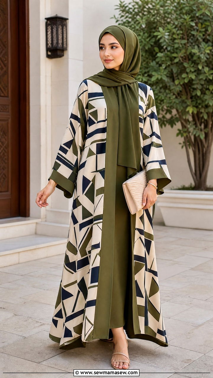 Printed Reversible Abaya With Contrast Hijab - 30 Eid outfit ideas for hijabis