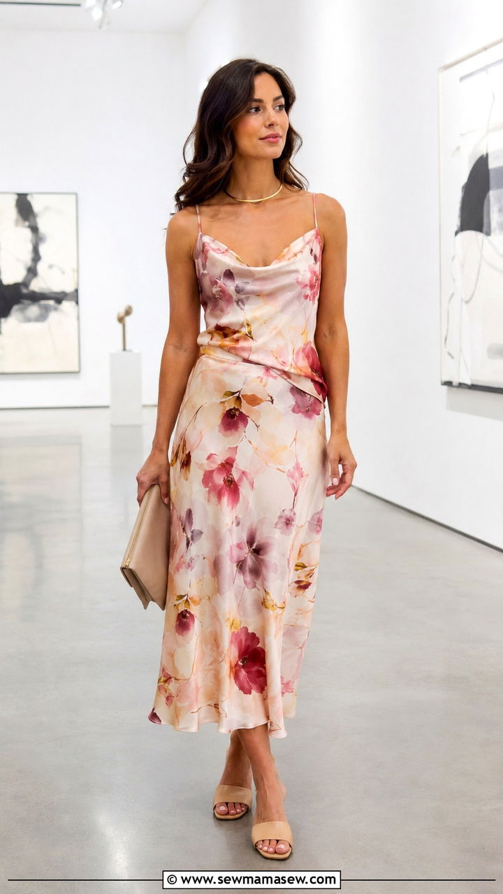 Printed Satin Two Piece Matching Set - 30 Satin slip matching set outfit ideas