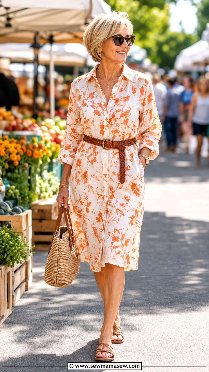 Printed Shirt Dress With Braided Belt - 25 Birthday outfits for women over 50
