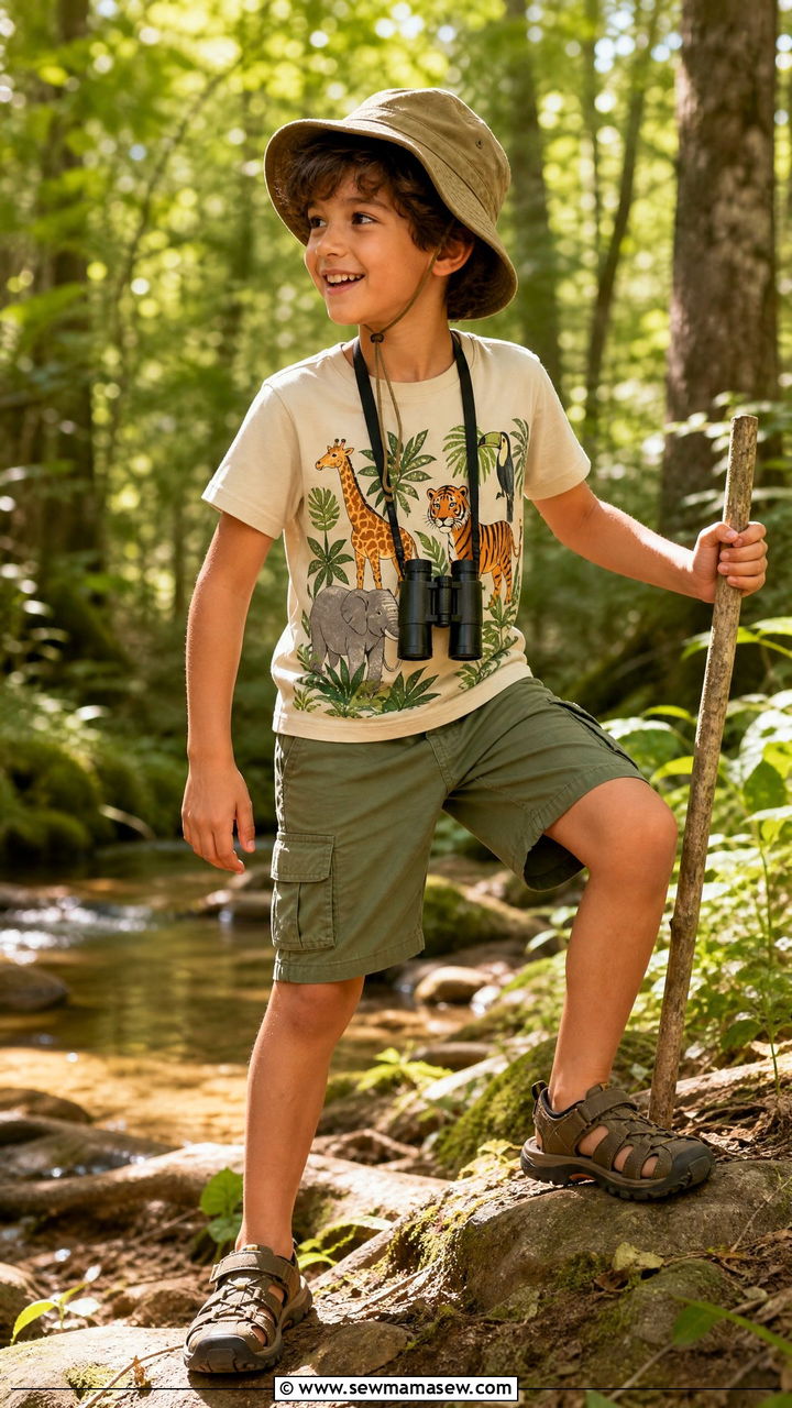 Printed Tee and Cargo Shorts - 30 Summer outfits for kids