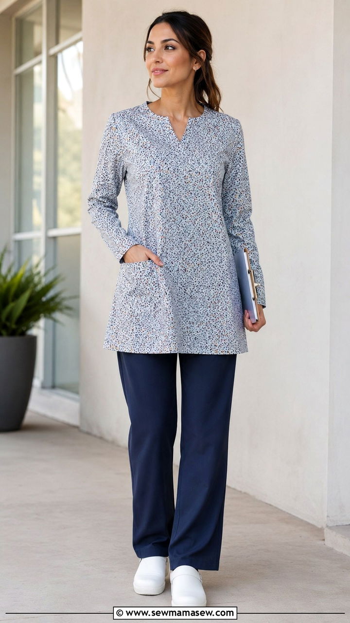 Printed Tunic With Solid Wide Leg Pants - 20 Modest outfit ideas for nurse