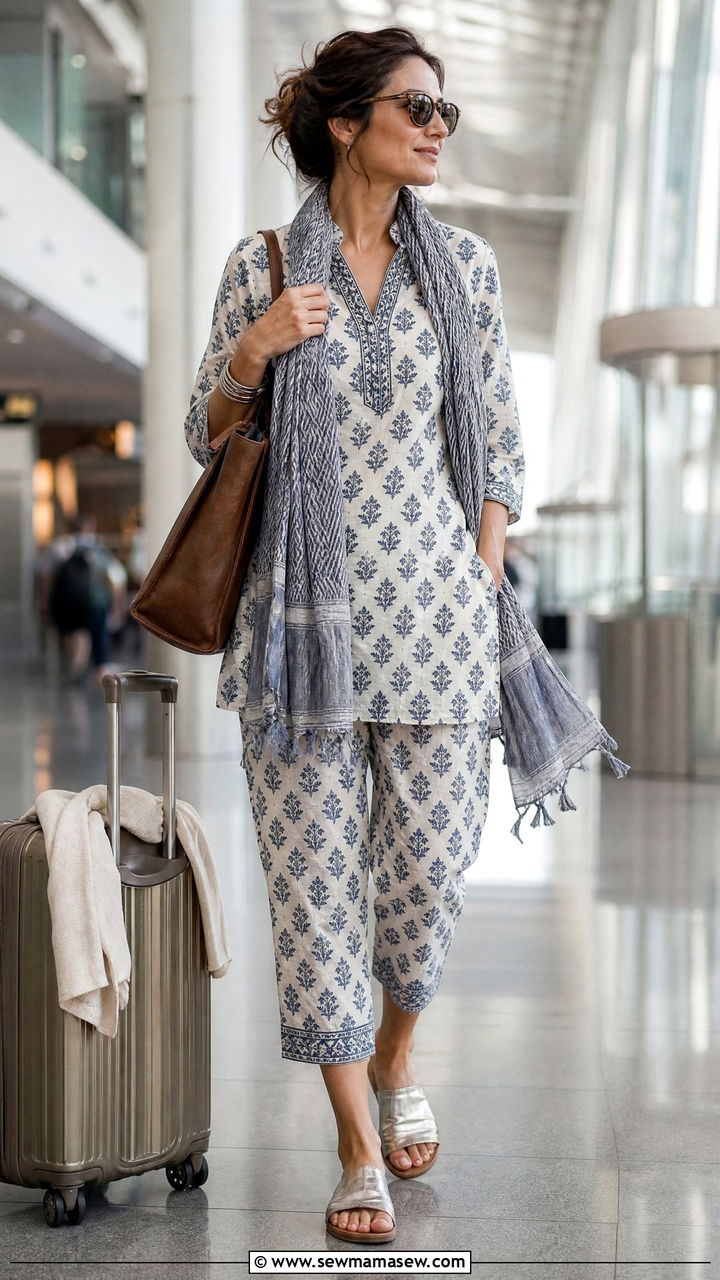 Printed Tunic and Capri Pants Travel Set - 30 Matching set outfit ideas for vacation