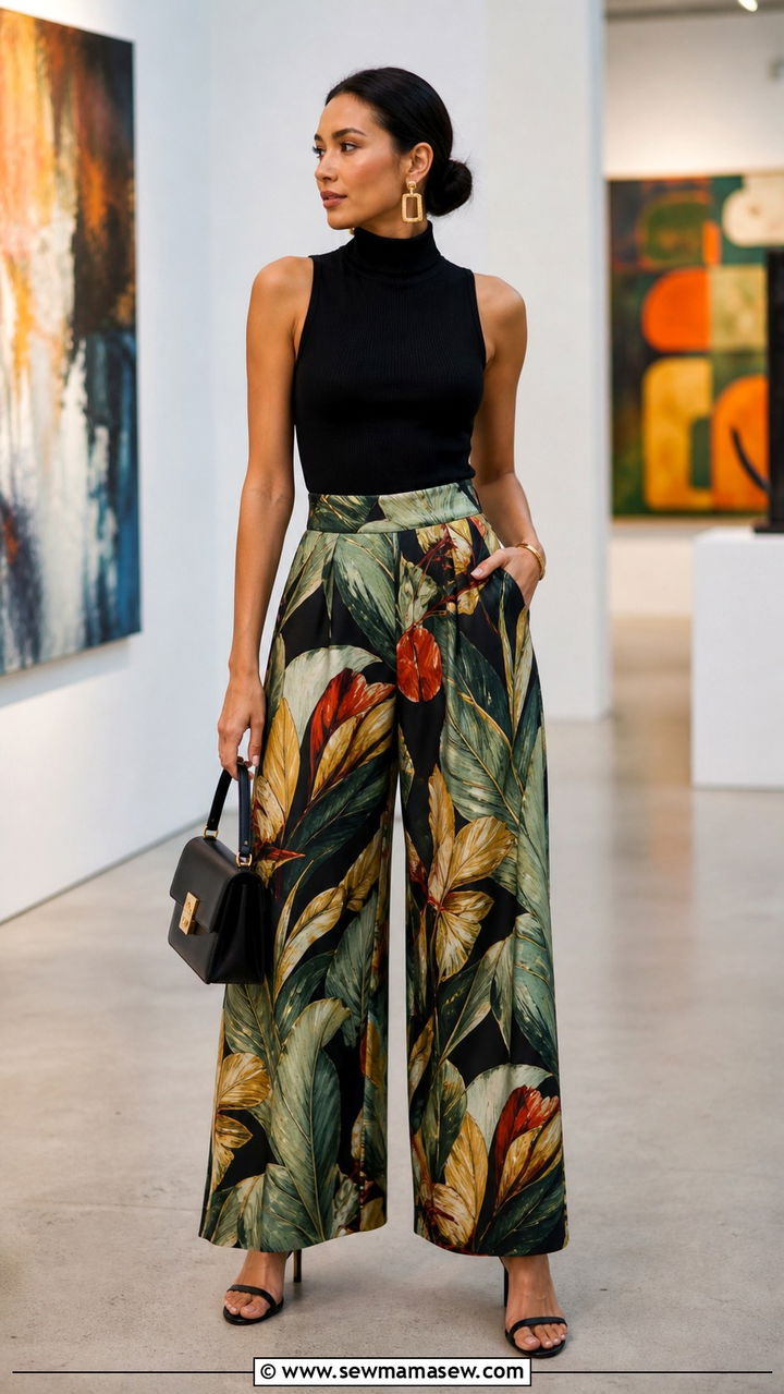 Printed Wide Leg Trousers With Structured Top - 40 Destination wedding guest outfits