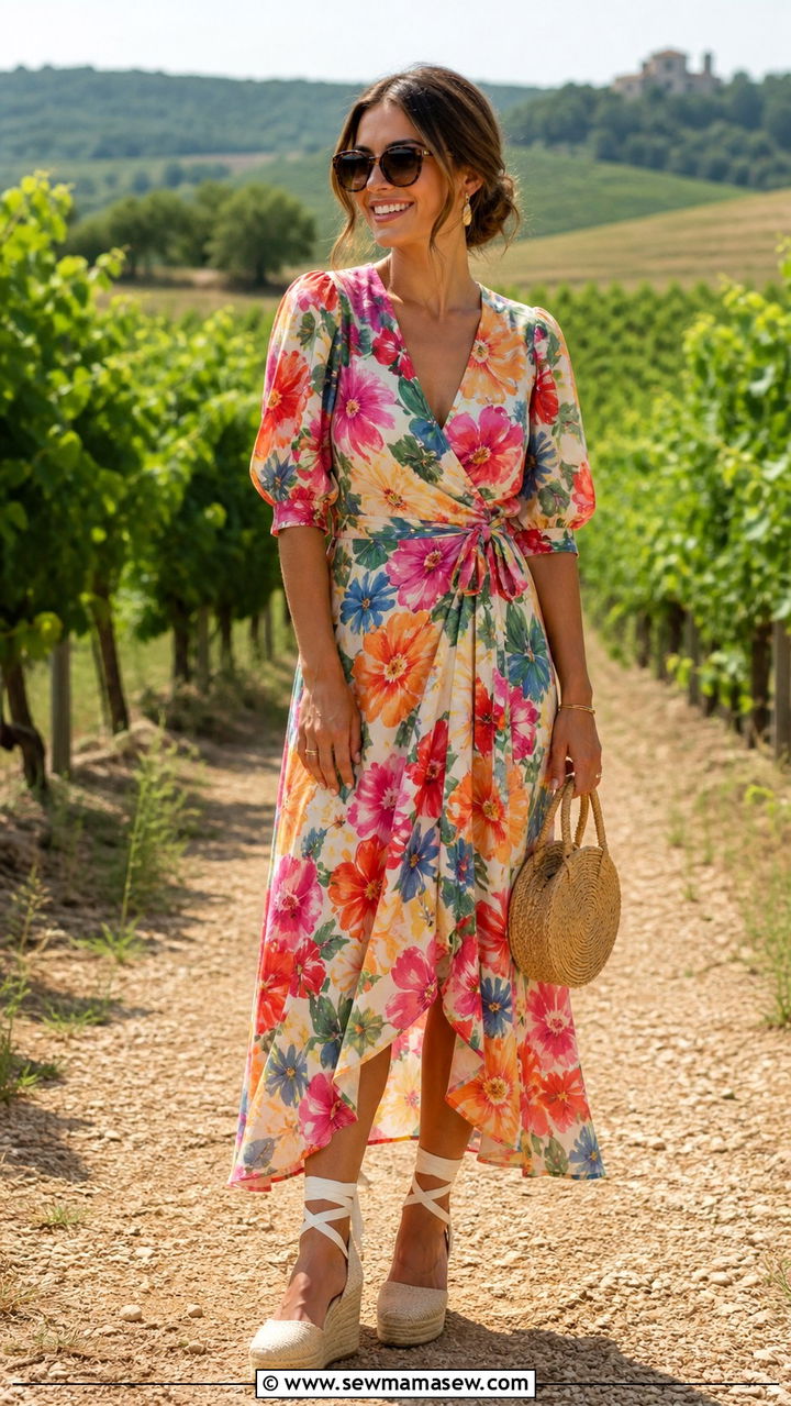 Printed Wrap Dress Outfit With Espadrilles - 40 cute dress outfits