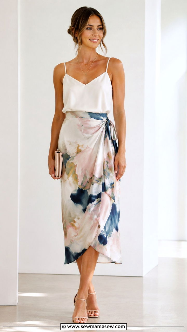 Printed Wrap Skirt Wedding Guest Outfit - 25 Wedding guest skirt outfit ideas