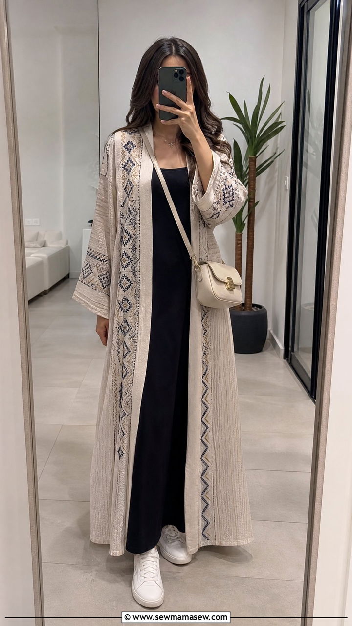Printed abaya with sneakers - 25 Iftar outfit ideas