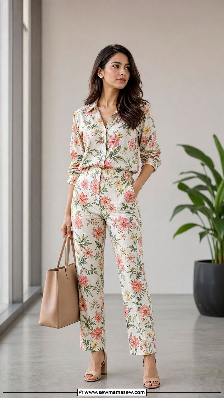 Printed co ord set for office work - 30 Matching set outfit ideas for office