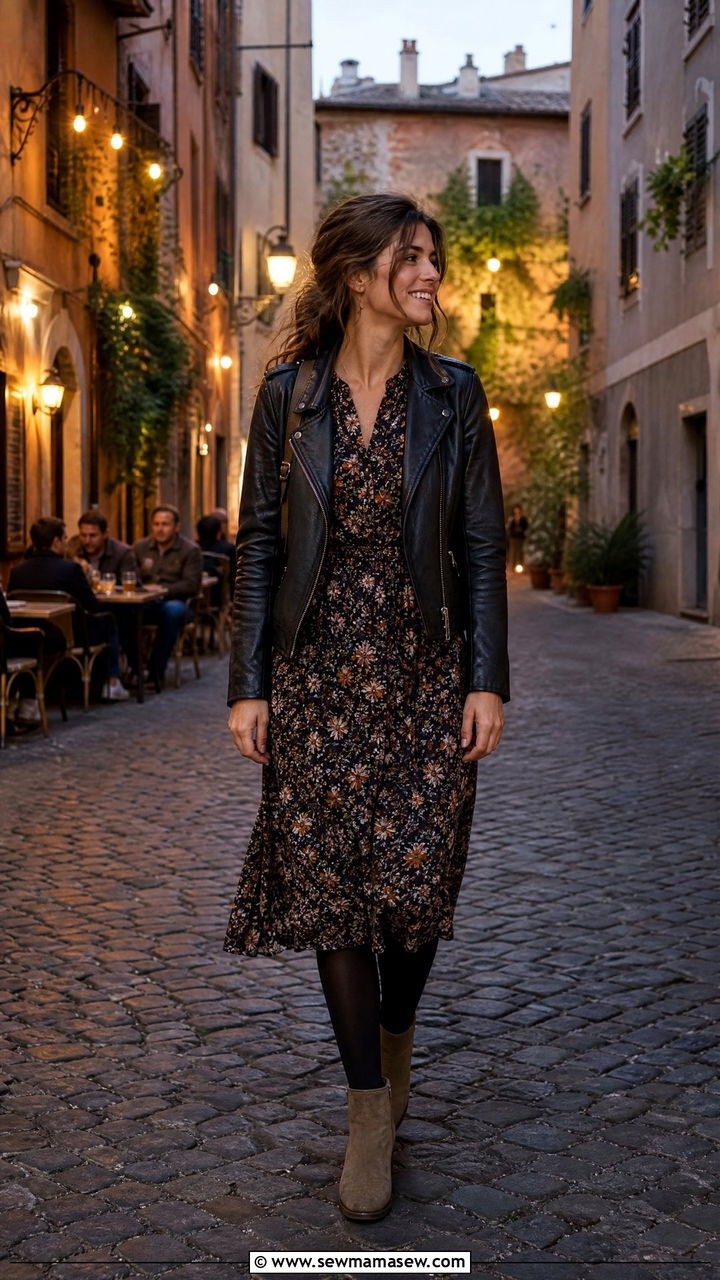 Printed dress and ankle boots Rome fall - 40 What to wear in Rome