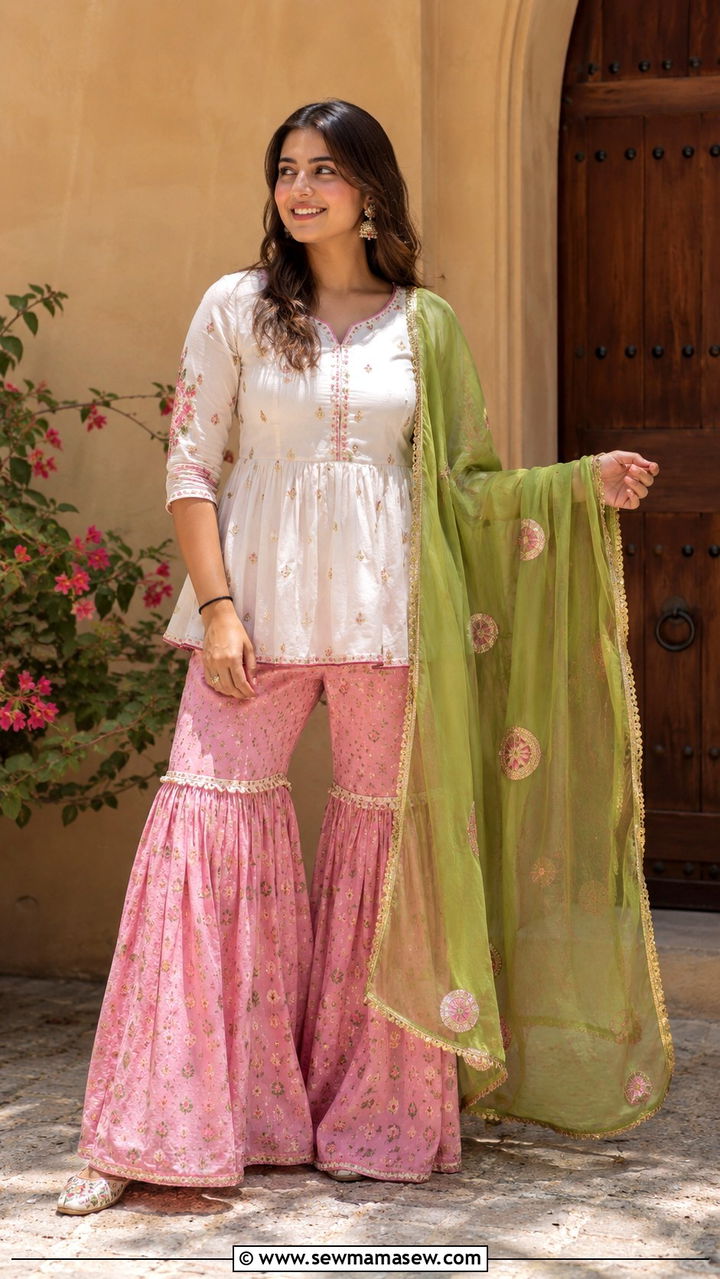 Printed gharara set with short kurti - 30 Navratri outfit ideas