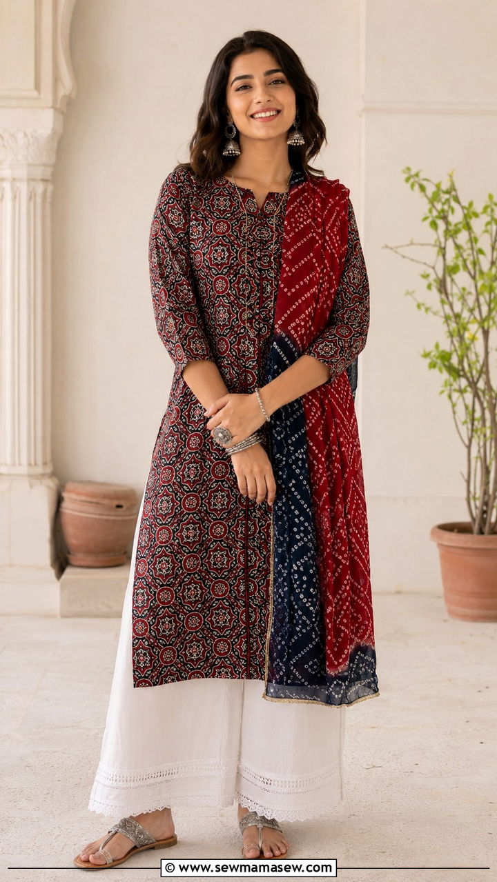 Printed kurti with palazzo pants set - 30 Navratri outfit ideas