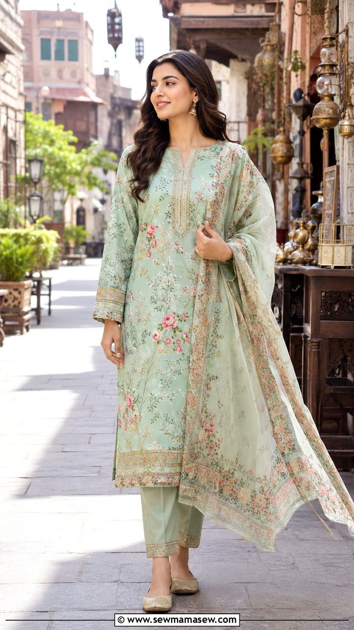 Printed lawn suit with khussa for daytime outings - 30 Lahore outfit ideas
