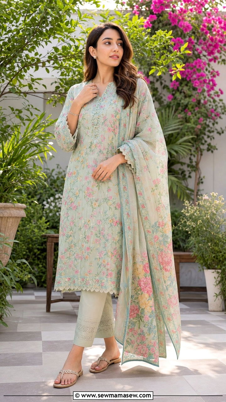 Printed lawn suit with lightweight dupatta - 25 Eid al Adha outfit ideas 2026