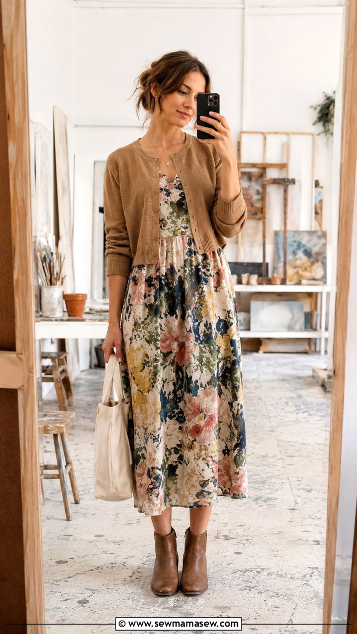 Printed midi dress art teacher outfit - 20 Art teacher outfit ideas