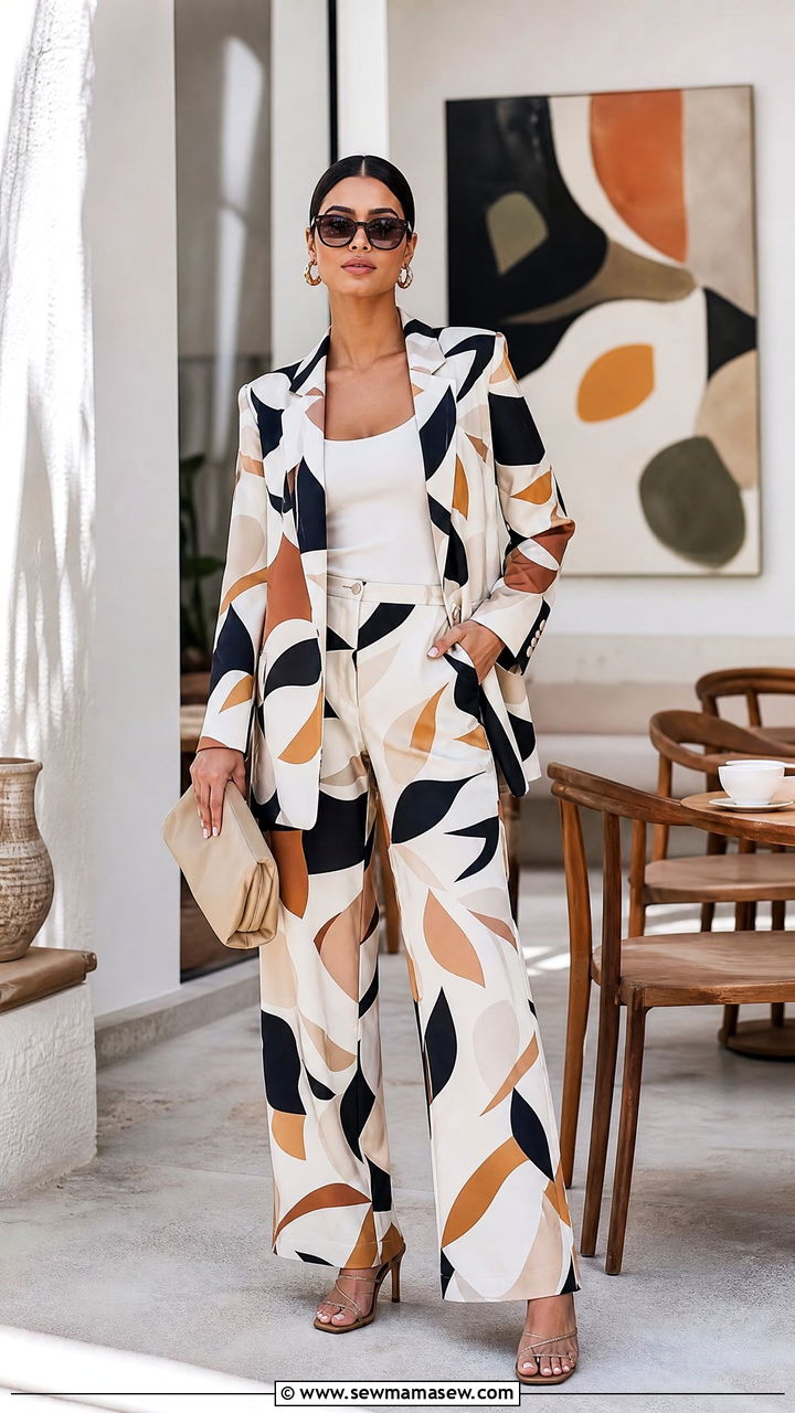 Printed pantsuit matching set for brunch - 25 Brunch outfit ideas with matching set