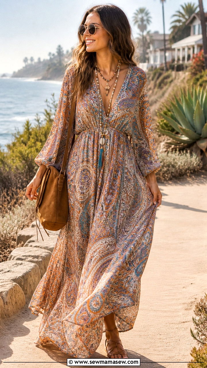 Psychedelic Print Maxi Dress With Round Sunglasses - 20 60s outfit ideas 2026