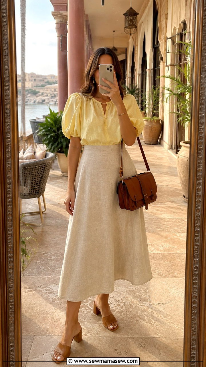 Puff Sleeve Blouse With Midi Skirt - 20 Aswan outfit ideas