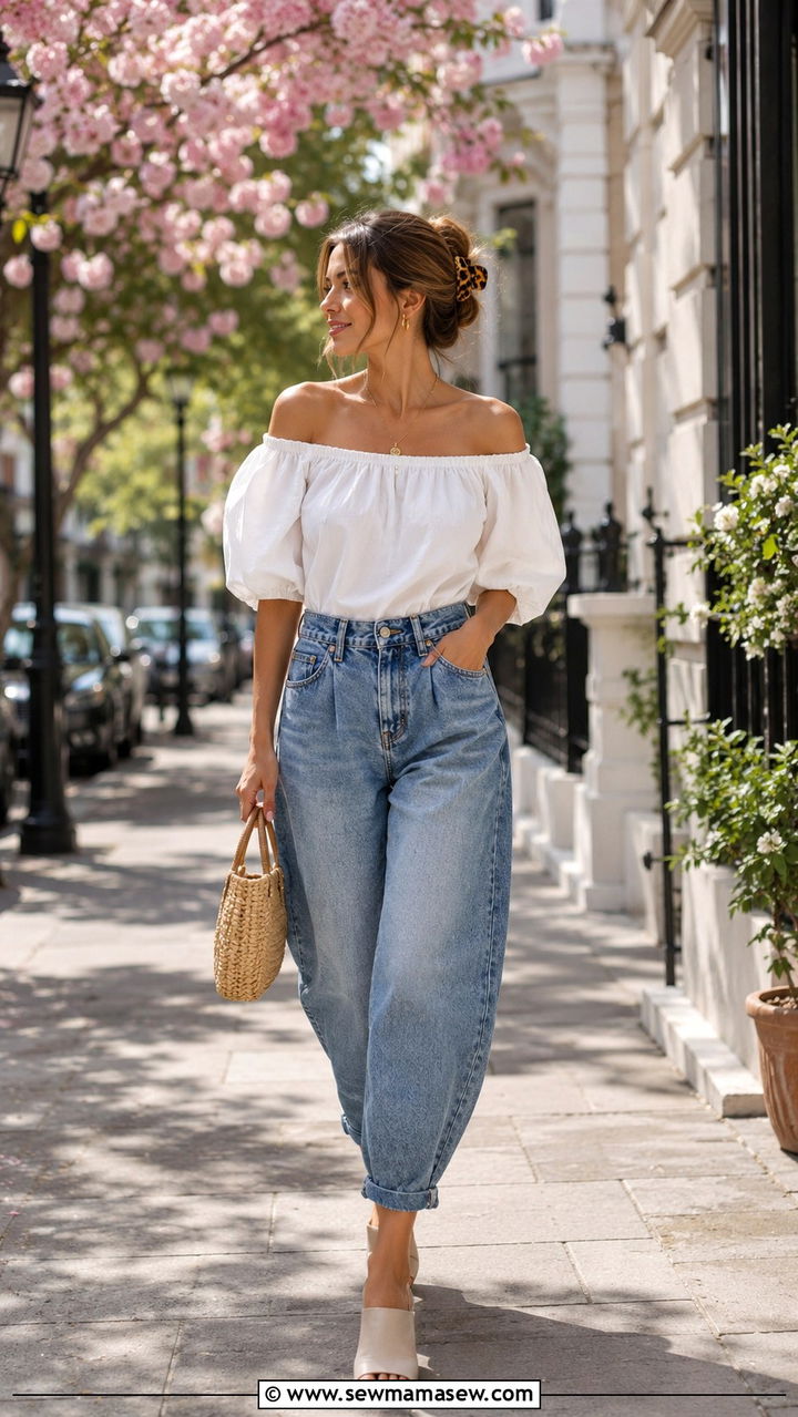 Puff Sleeve Blouse and Barrel Jeans Outfit - 25 2026 outfits for women