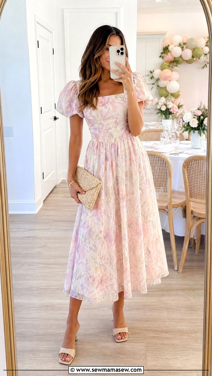 Puff Sleeve Dress Bridal Shower Outfit - 35 bridal shower outfit ideas