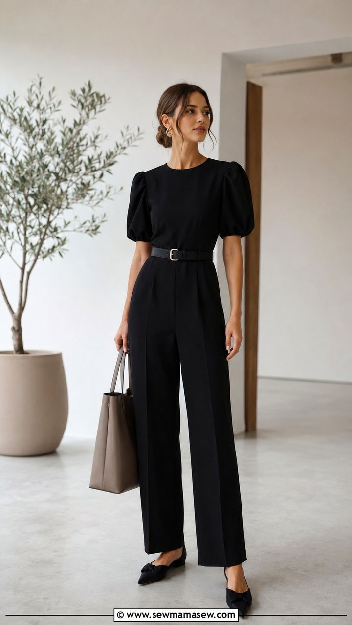 Puff Sleeve Jumpsuit Work Outfit - 30 Jumpsuit outfit ideas for work