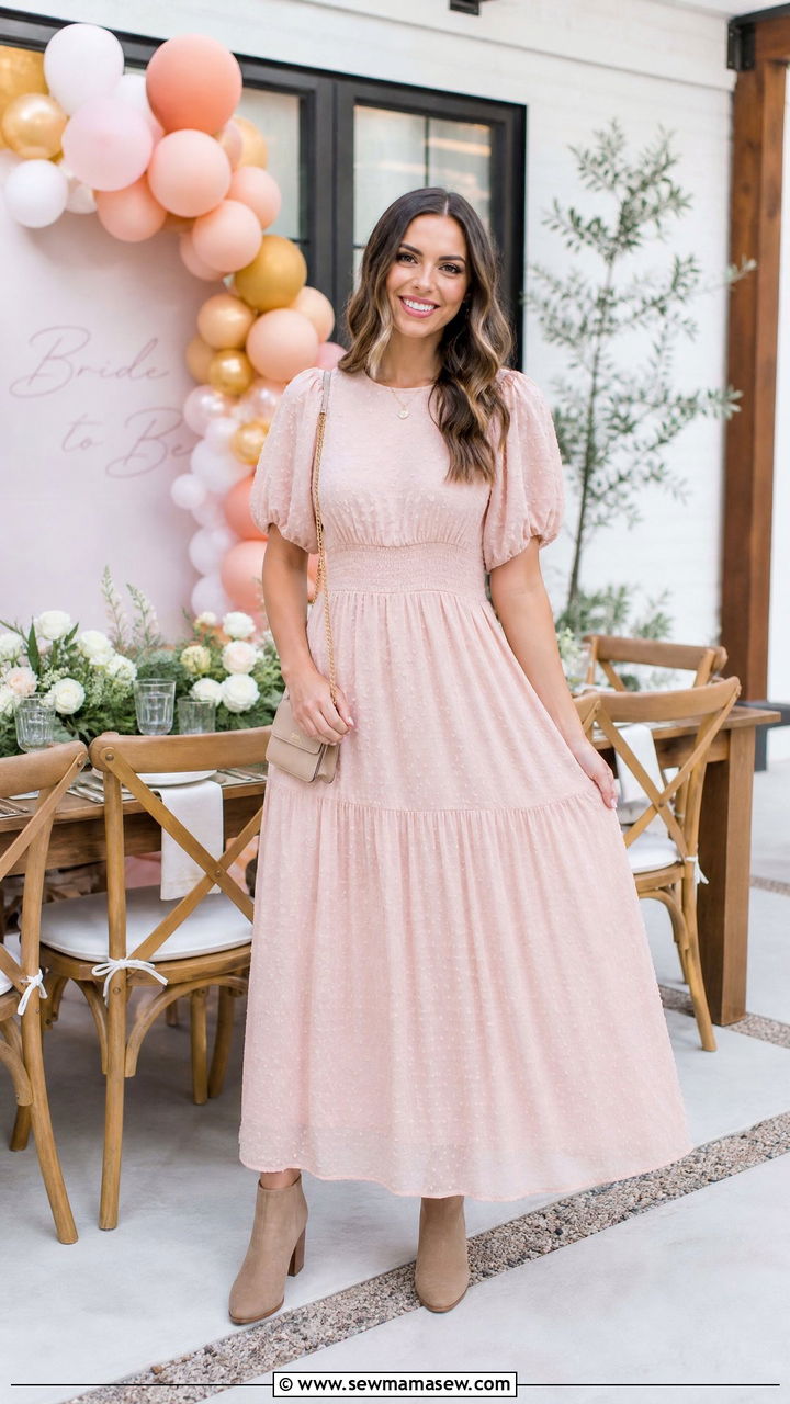Puff Sleeve Maxi Dress With Block Heel Boots - 30 Maxi dress outfit ideas with boots