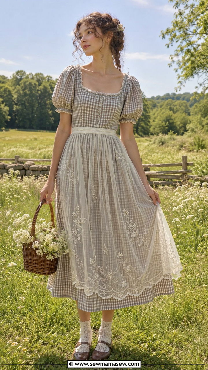 Puff Sleeve Midi Dress And Embroidered Apron - 25 poetcore outfits to copy
