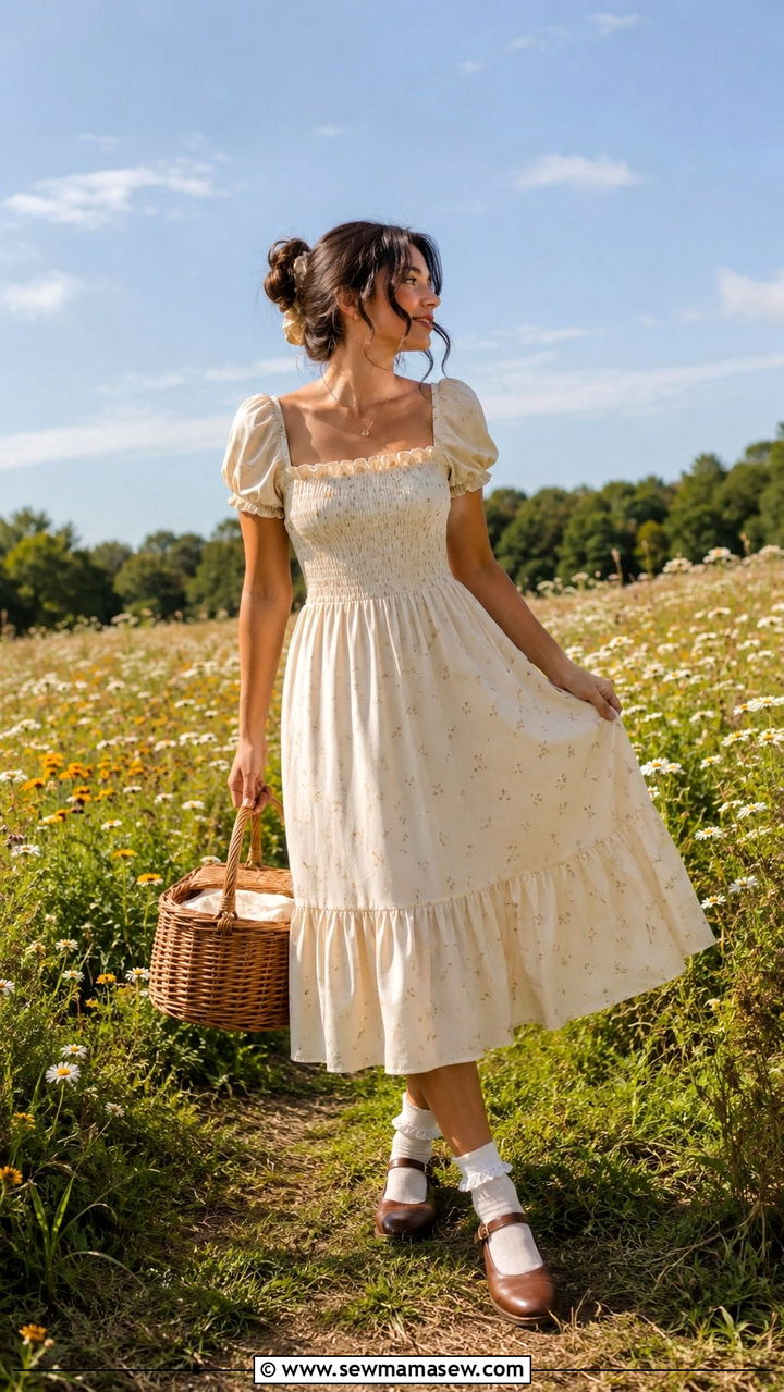 Puff Sleeve Midi Dress And Mary Janes - 25 Poetcore outfit ideas