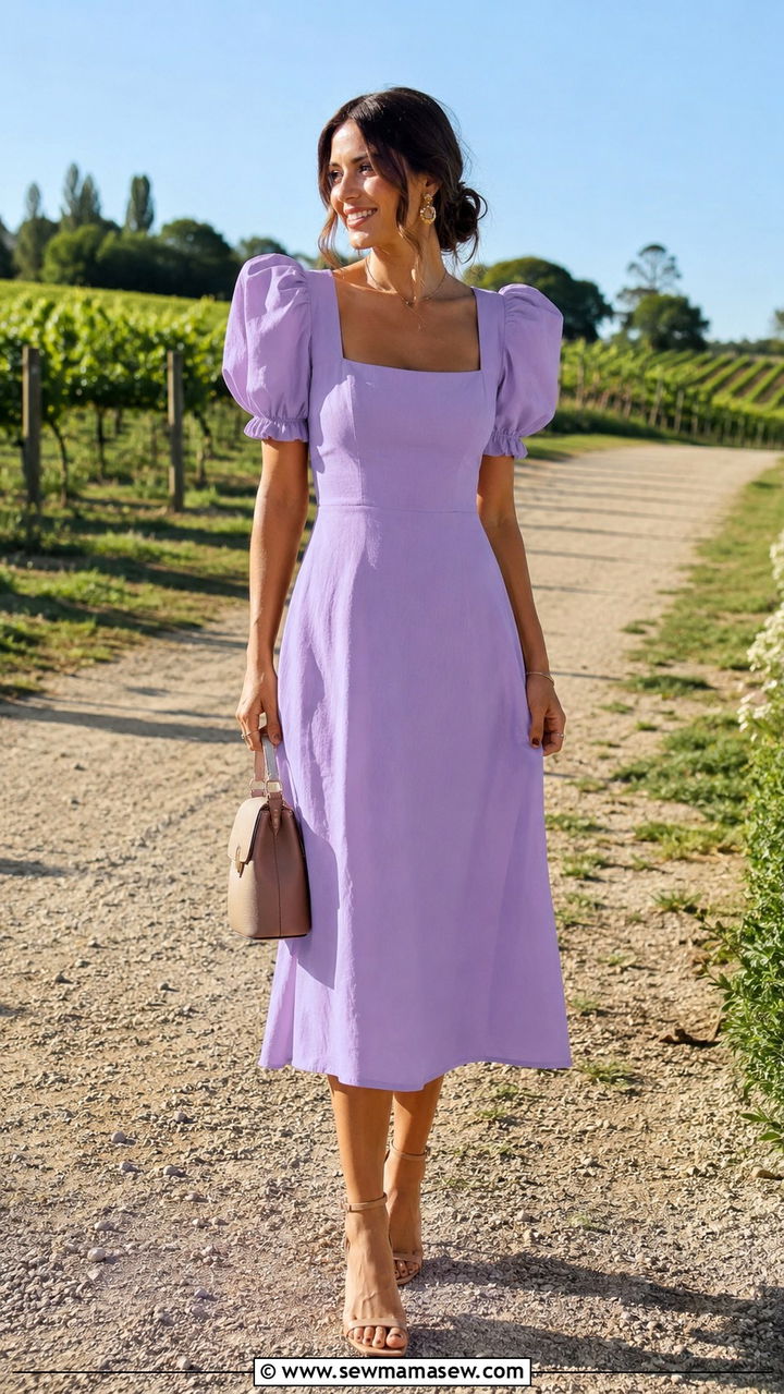 Puff Sleeve Midi Dress Spring Wedding - 30 modest spring wedding guest outfit ideas